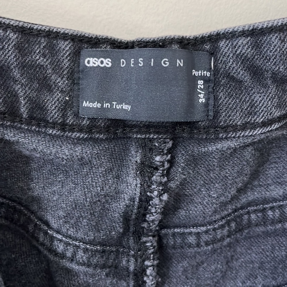 ASOS Black Slouchy High Rise Straight Leg Denim Jeans Size 34/28 Petite - Picture 4 of 7